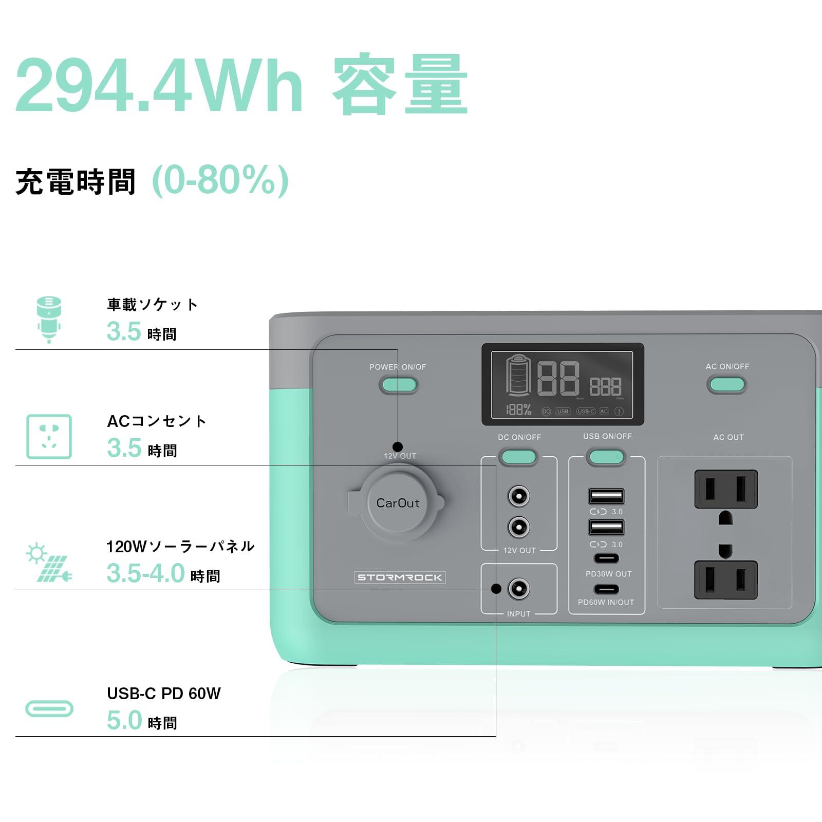 Amazon.co.jp: STORMROCK ポータブル電源 294.4Wh/300W 大容量 リン酸